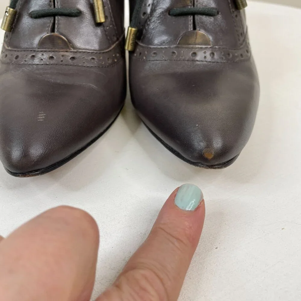 Vintage Joan & David Womens Oxford Kitten Heel Lace Shoes Size 6 Gray Steampunk